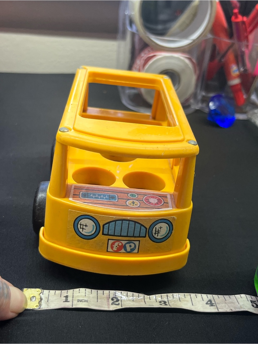 vintage yellow Fisher-Price Little People Mini-Bus 1978